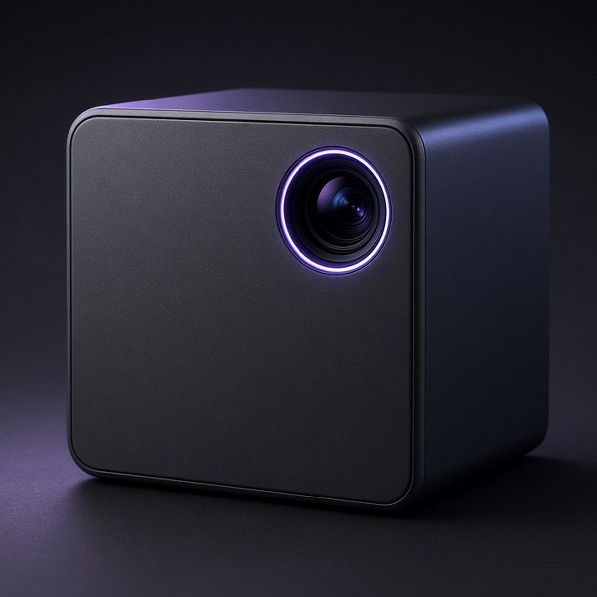Mini-LED Full HD Beamer auf mattem Graphit — Produkt freigestellt
